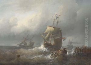 A Two-master Approaching A Harbour On Choppy Waters