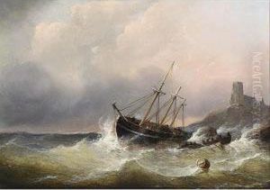Vessels By A Coastline by Christiaan Cornelis Kannemans