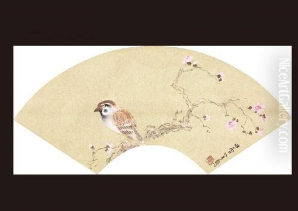 Red Plum With Sparrows - view 1
