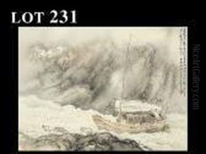 A Cargo Boat In Rain by Hashimoto Kansetsu