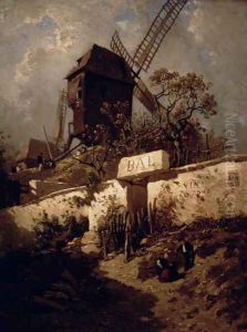 The Moulin de la Galette at Montmartre in 1856 by Eugene Ciceri