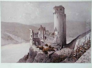 Schloss Ehrenfels in the Rhine Valley, c.1863 by Eugene Ciceri