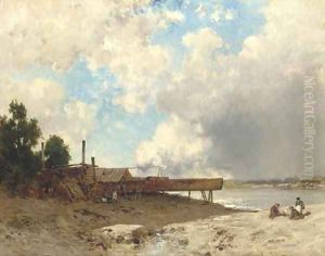 By the Riverbank by Eugene Ciceri