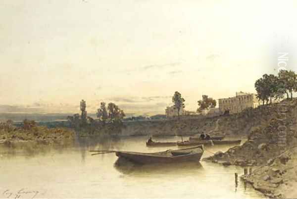 Boats on the river, a house on the riverbank beyond - view 1