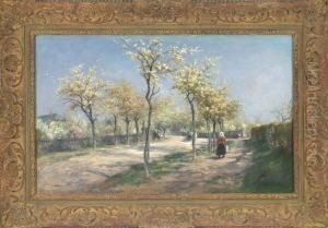 Bluhende Allee Mit Einigen Personen Und Pferdefuhrwerk by Albert Kappis