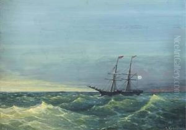 A Russian Merchant Brig In Rough Seas - view 1