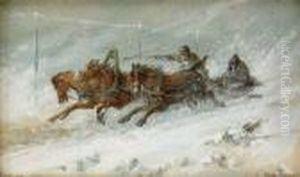 A Pair Of Winter Landscapes With Troikas