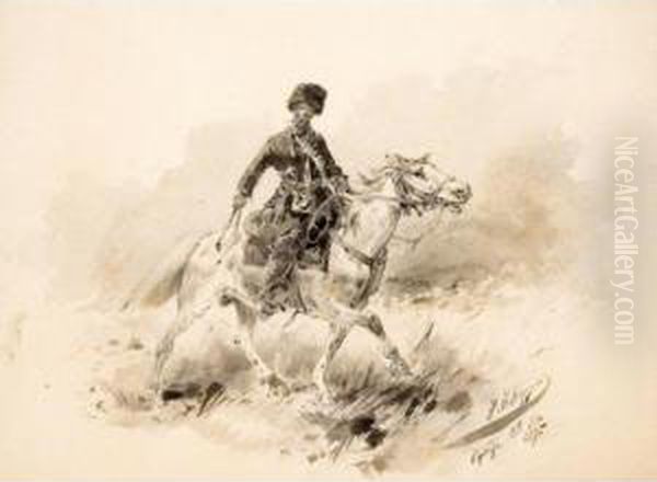 Cossack On Horseback by Nikolai Nikolaevich Karazin