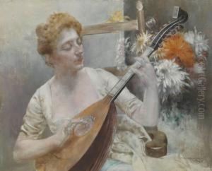 Girl With Mandoline by Bertalan Karlovszky