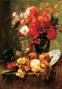 Flower And Fruit Still Life With Delft Plate, About 1882