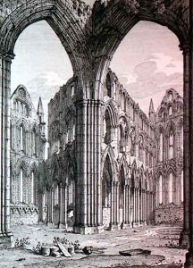 Whitby Abbey Yorkshire, illustration from Views of English Abbeys and Cathedrals by John Coney