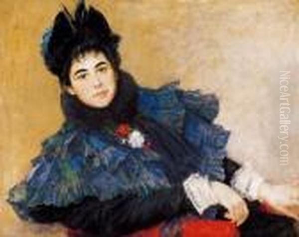 Woman In A Hat, In A Red Armchair - view 1