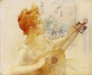 Red-haired Lady With A Mandolin by Bertalan Karlovszky