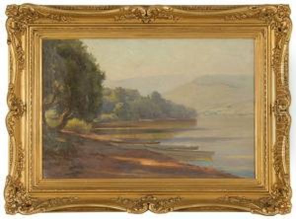 Boats By A Mountain Lake - view 1
