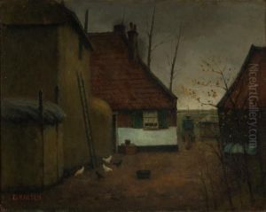 A Farmer And His Chickens On A Farmyard by Eduard Karsen