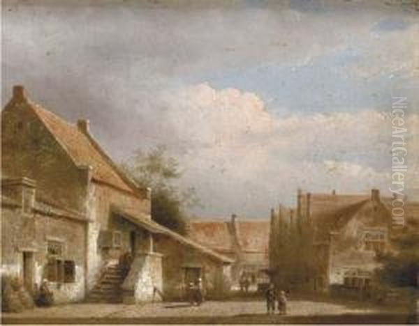 Figures In A Dutch Village Street - view 1