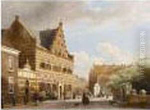 A View Of A Sunlit Town Square by Kasparus Karsen