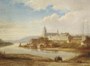 A View Of A Town By A River, Germany by Kasparus Karsen
