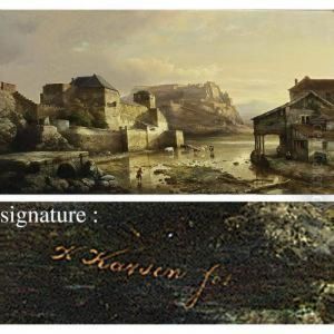A Town View With Cows Wading In A River by Kasparus Karsen