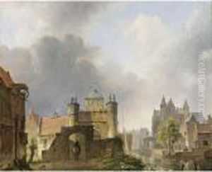 A Town View With A Horseman By A Gate by Kasparus Karsen