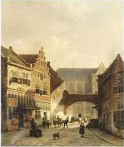 Villagers In A Dutch Town by Kasparus Karsen