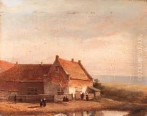 Fisherwomen Standing By A House In The Dunes