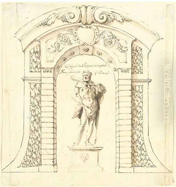 A statue of Hercules in a rusticated archway - view 1