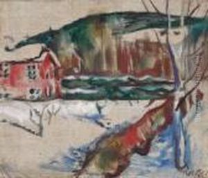Landskap Med Rodt Hus Landskap Med Rodt Hus