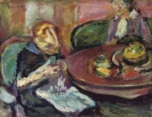 Interia¶r Med To Kvinner (interior With Two Women) by Ludwig Peter Karsten