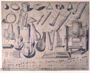 Various musical instruments: the percussion, the stringed and wind instruments, the organ, 20th century by Daniel Nikolaus Chodowiecki