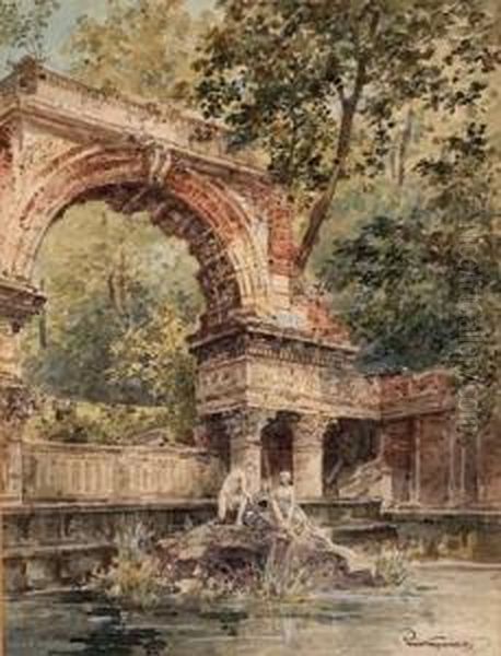 Romische Ruine Und Schoner Brunnen Imschlosspark Von Schonbrunn - view 1