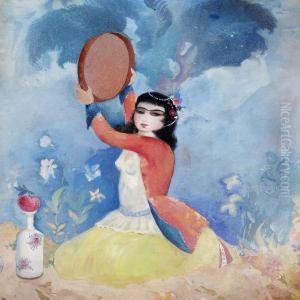 A Persian Woman From Isfahan Playing The Tambourine by Sarkis Katchadourian