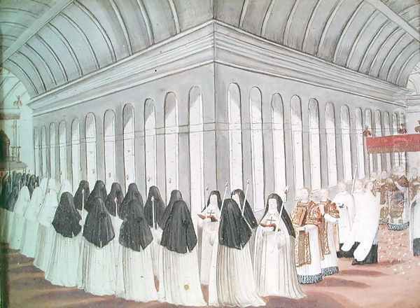 Procession of the Holy Sacrament in the Cloister, from 'l'Abbaye de Port-Royal', c.1710 - view 1