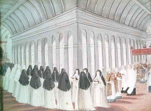 Procession of the Holy Sacrament in the Cloister, from 'l'Abbaye de Port-Royal', c.1710 by Cochin, Louise Madelaine