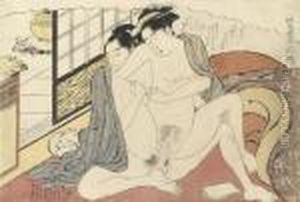A Woman Mounts Her Younger
Lover, While Touching Her Nipple, From The Series Koshoku Zue Juniko
(erotic Prints For The Twelve Months) by Katsukawa Shuncho