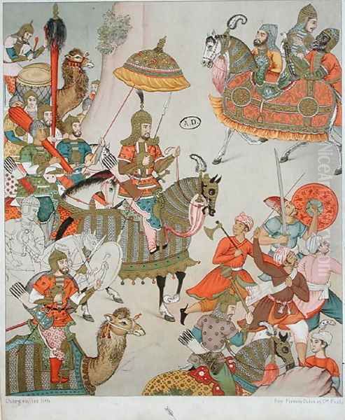 Emperor Babur (r.1526-30) at the head of his army, after a sixteenth century Mughal miniature - view 1