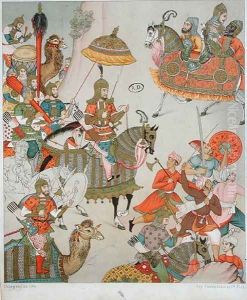 Emperor Babur (r.1526-30) at the head of his army, after a sixteenth century Mughal miniature by Charpentier
