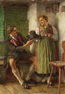 Dirndl Und Bursch In Der
 Stube. by Hermann Ii Kauffmann