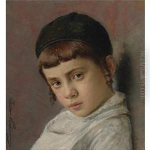 Portrait Of A Young Boy With Peyot by Isidor Kaufmann