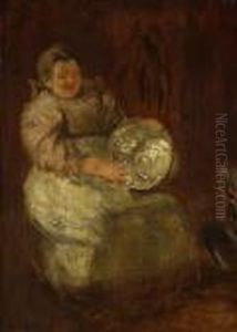 Magd Beim Polieren Einer
 Messingschussel. by Hermann Kaulbach
