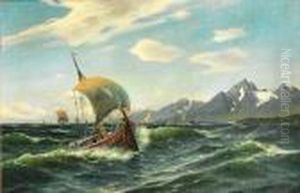 Stanley Og Andre Bater I Rom Sjo 1890 by Haakon Jensen Kaulum