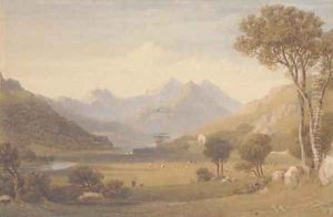 Harvesters in a highland landscape by Matthew Ridley Corbet