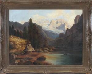 Ruderboot Auf Dem Gosausee Mit Blick Zum Dachstein by Otto Keck