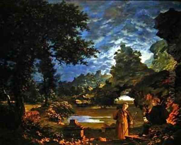 Monks with a Lantern in a Rocky Moonlit Landscape - view 1