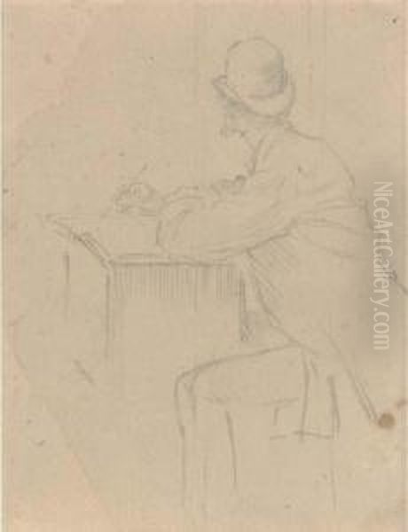 Gentleman Seated At A Desk, View From Behind - view 1
