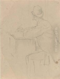 Gentleman Seated At A Desk, View From Behind