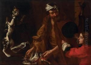 Fishmonger, A Boy And A Cat Weighing Ham by Bernhard Keil, Monsu Bernardo