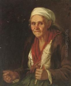 An Old Woman With A Spindle And Thread