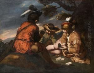 Tre Giocatori Di Carte In Un Paesaggio by Bernhard Keil, Monsu Bernardo