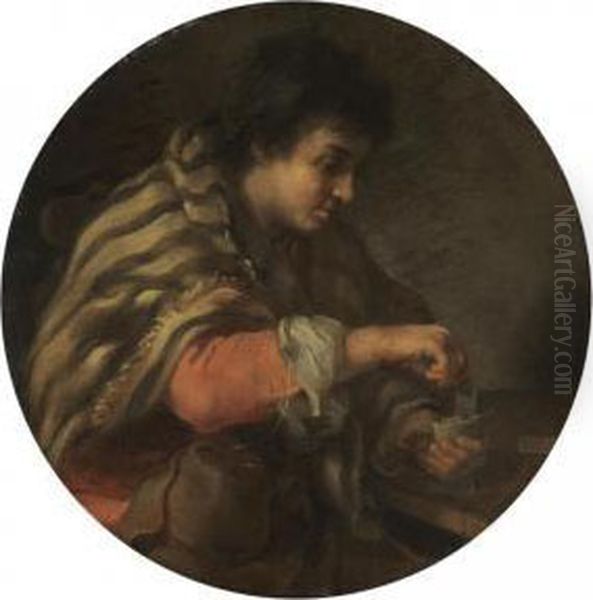 A Young Man Playing Cards - view 1